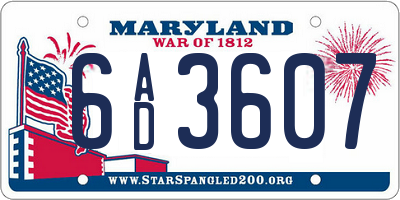 MD license plate 6AD3607