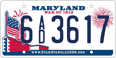 MD license plate 6AD3617