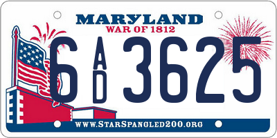 MD license plate 6AD3625