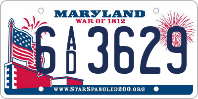 MD license plate 6AD3629