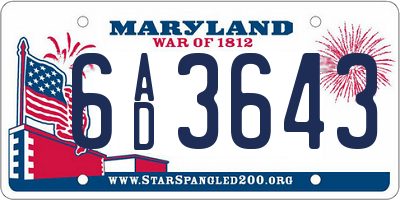 MD license plate 6AD3643