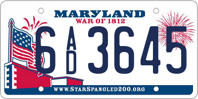 MD license plate 6AD3645