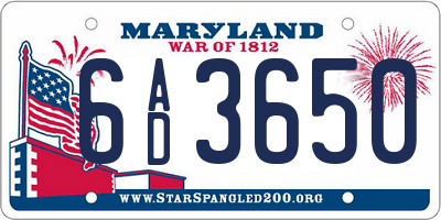 MD license plate 6AD3650