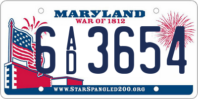 MD license plate 6AD3654