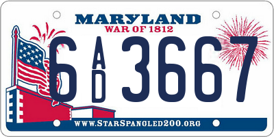 MD license plate 6AD3667
