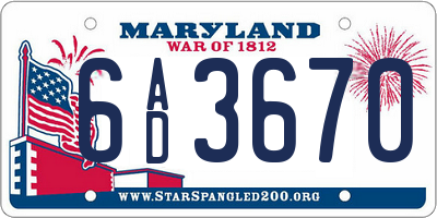 MD license plate 6AD3670