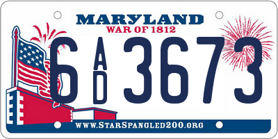 MD license plate 6AD3673