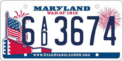 MD license plate 6AD3674