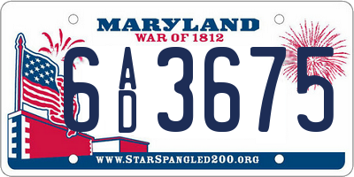MD license plate 6AD3675