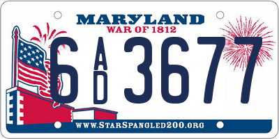 MD license plate 6AD3677