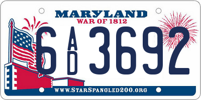 MD license plate 6AD3692