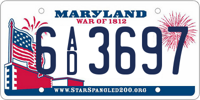 MD license plate 6AD3697