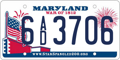 MD license plate 6AD3706