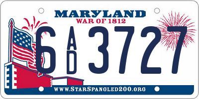 MD license plate 6AD3727