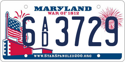 MD license plate 6AD3729