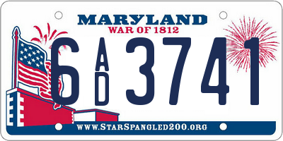 MD license plate 6AD3741