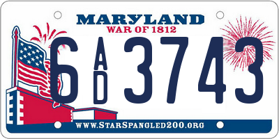 MD license plate 6AD3743