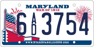 MD license plate 6AD3754