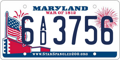 MD license plate 6AD3756