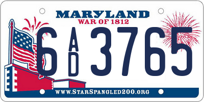 MD license plate 6AD3765