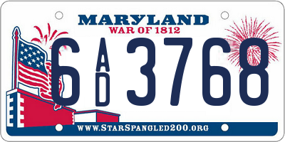 MD license plate 6AD3768