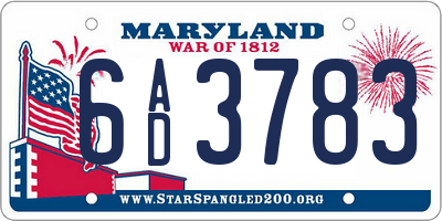 MD license plate 6AD3783