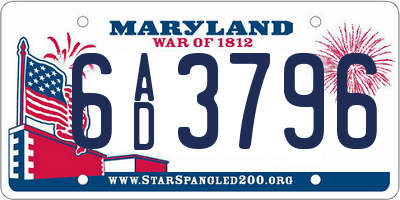 MD license plate 6AD3796