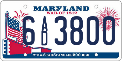 MD license plate 6AD3800