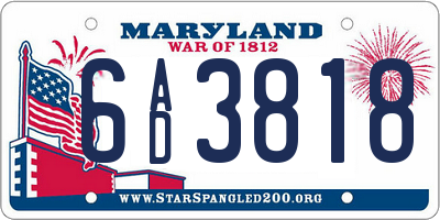 MD license plate 6AD3818