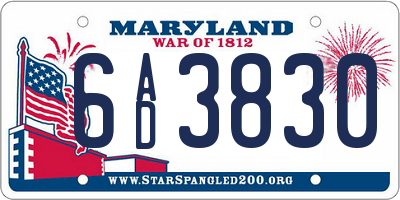 MD license plate 6AD3830