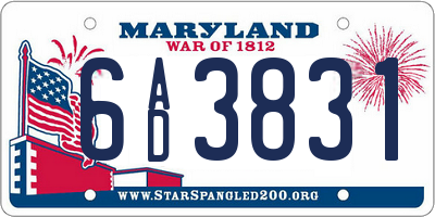 MD license plate 6AD3831
