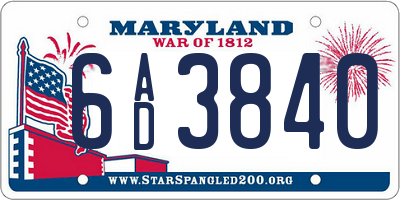 MD license plate 6AD3840