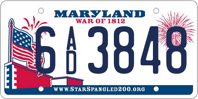 MD license plate 6AD3848