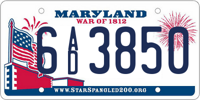 MD license plate 6AD3850