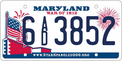 MD license plate 6AD3852