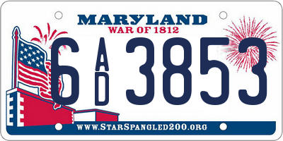 MD license plate 6AD3853