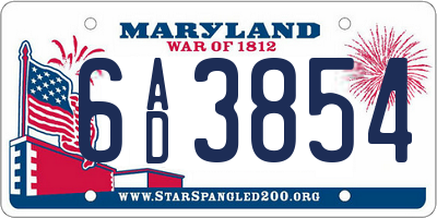 MD license plate 6AD3854
