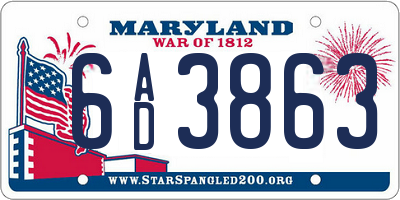 MD license plate 6AD3863