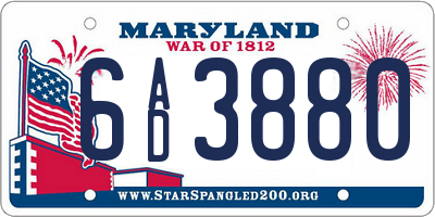 MD license plate 6AD3880