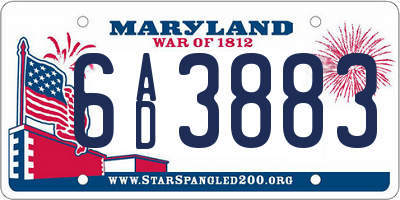 MD license plate 6AD3883