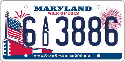 MD license plate 6AD3886