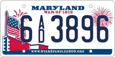 MD license plate 6AD3896