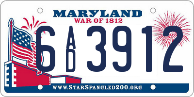 MD license plate 6AD3912