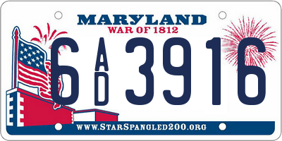 MD license plate 6AD3916