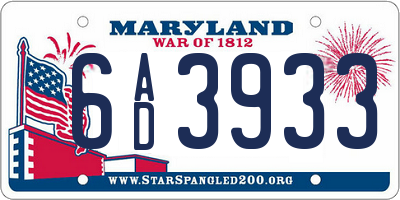 MD license plate 6AD3933