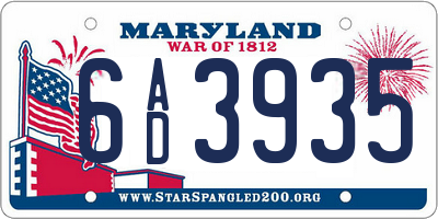 MD license plate 6AD3935