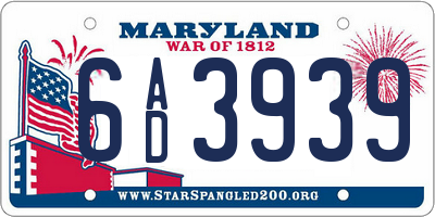 MD license plate 6AD3939