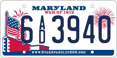 MD license plate 6AD3940