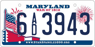 MD license plate 6AD3943
