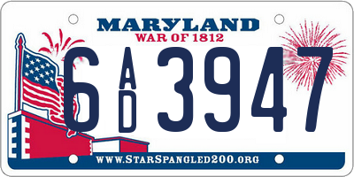MD license plate 6AD3947